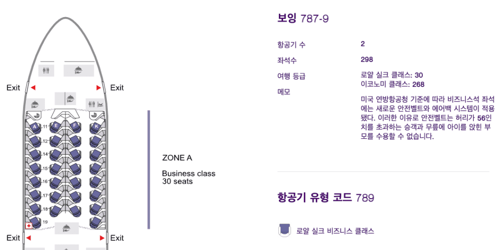 보잉 787-9 비즈니스 유아 탑승 불가